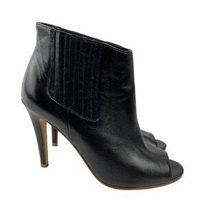 HALOGEN Black Leather Peep Toe Slip on Booties Size 6.5